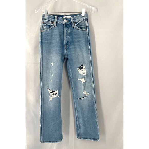 RE/DONE Originals 90s High Rise Loose Jeans sz 24 Destroyed Blue Revolve